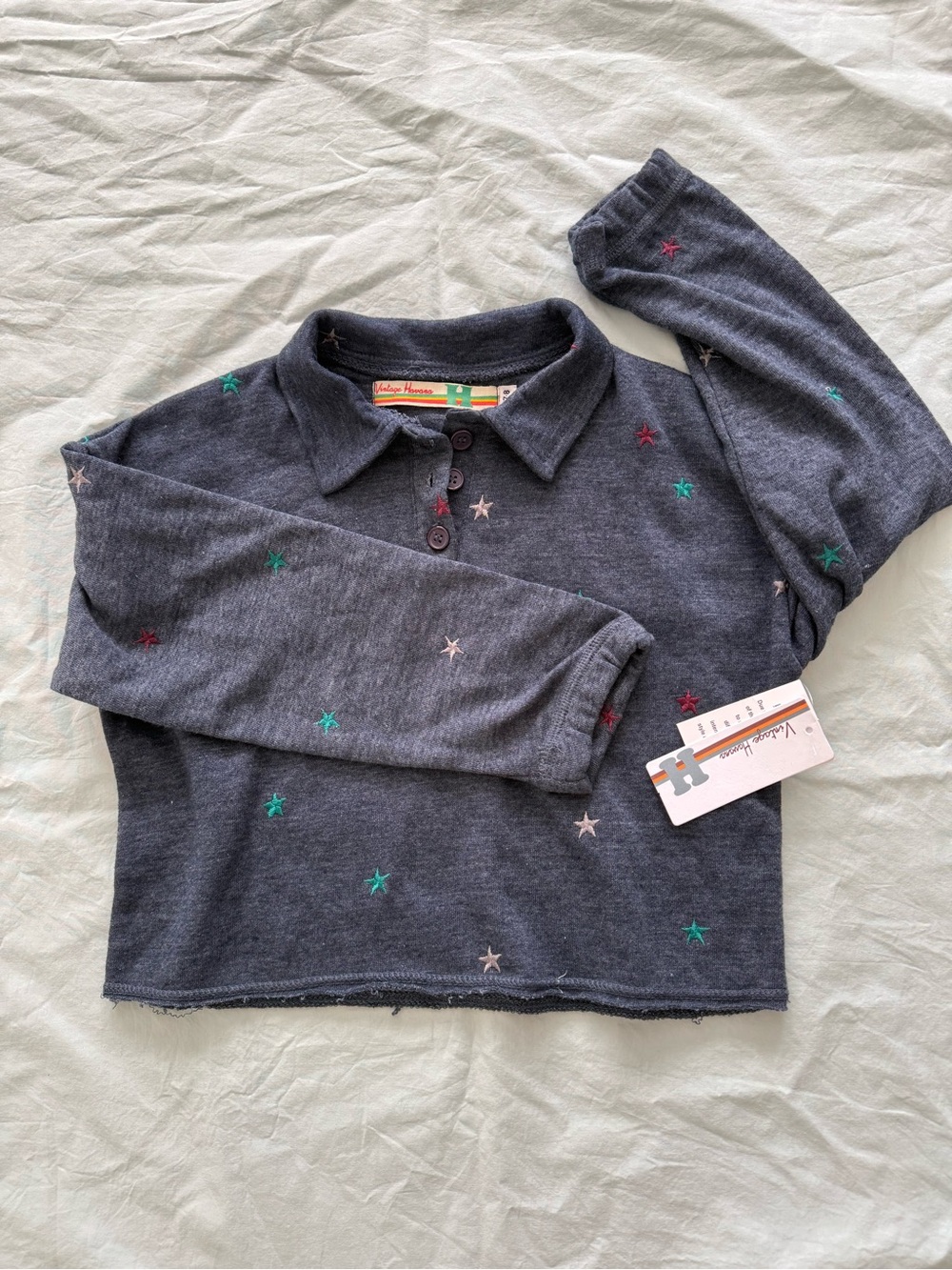 Vintage Havana Kids Star embroidered cropped shirt